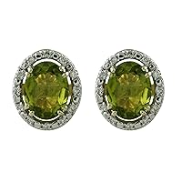 Stunning Peridot Natural Gemstone Oval Shape Stud Engagement Earrings 925 Sterling Silver Jewelry | Yellow Gold Plated