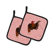 BB7842PTHD Malaysian Serama Chicken Pink Check Pair of Pot Holders Kitchen Heat Resistant Pot Holders Sets Oven Hot Pads for Cooking Baking BBQ, 7 1/2 x 7 1/2