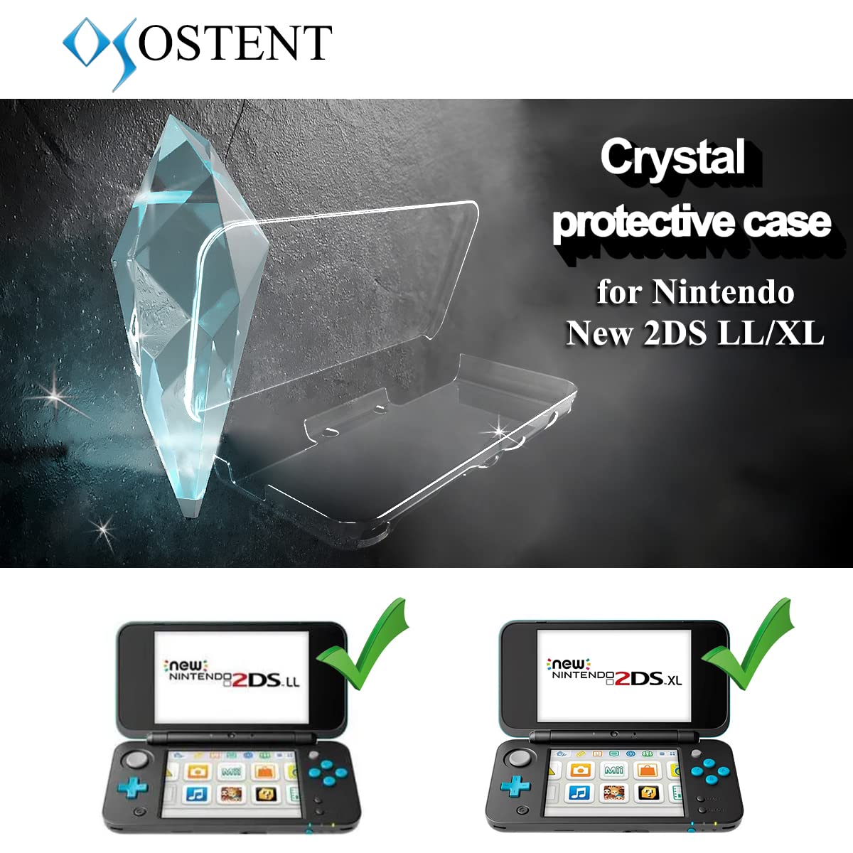 OSTENT Transparent Clear Crystal Protective Cover Case Shell for Nintendo New 2DS LL/XL Console