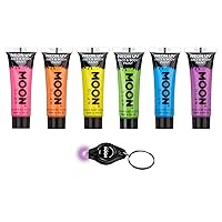 Blacklight Intense Neon UV Face and Body Paint 0.42oz - Set of 6 Tubes - Inc UV Keyring