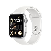 Apple Watch SE (2nd Gen) [GPS 44mm] Smart Watch w/Silver Aluminum Case & White Sport Band - M/L. Fitness & Sleep Tracker, Crash Detection, Heart Rate Monitor, Retina Display, Water Resistant