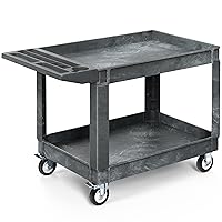 YITAHOME Utility Cart on Wheels, 550 lbs Capacity, 45 x 25 Inch Rolling Work Carts with Wheels, 2 Shelf Heavy Duty Plastic Service Cart Suitable for Warehouse, Garage, School & Office, Cleaning, Gray