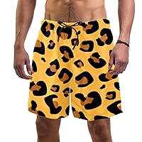 Leopard Print Swim Trunks Elastic Swimsuit Board Shorts Beach Shorts with Pockets for Men