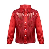 Boys Girls Glittery Sequins Dance Top for Jazz Hip Hop Prom Dance Party Athletic Shirt Stage Performance Costume