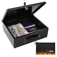 Fireproof Document Box with Key Lock & Fireproof Money Bag,Safe Storage Box for Valuables,Fire Resistance Security Chest,Fireproof Box for Documents,Passport Extra Large (Black, Large)