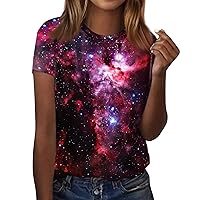 Women's Graphic Tees Casual Summer Tops Funny Universe Printed T-Shirts Short Sleeve Cute Tops Dressy Casual Tunics