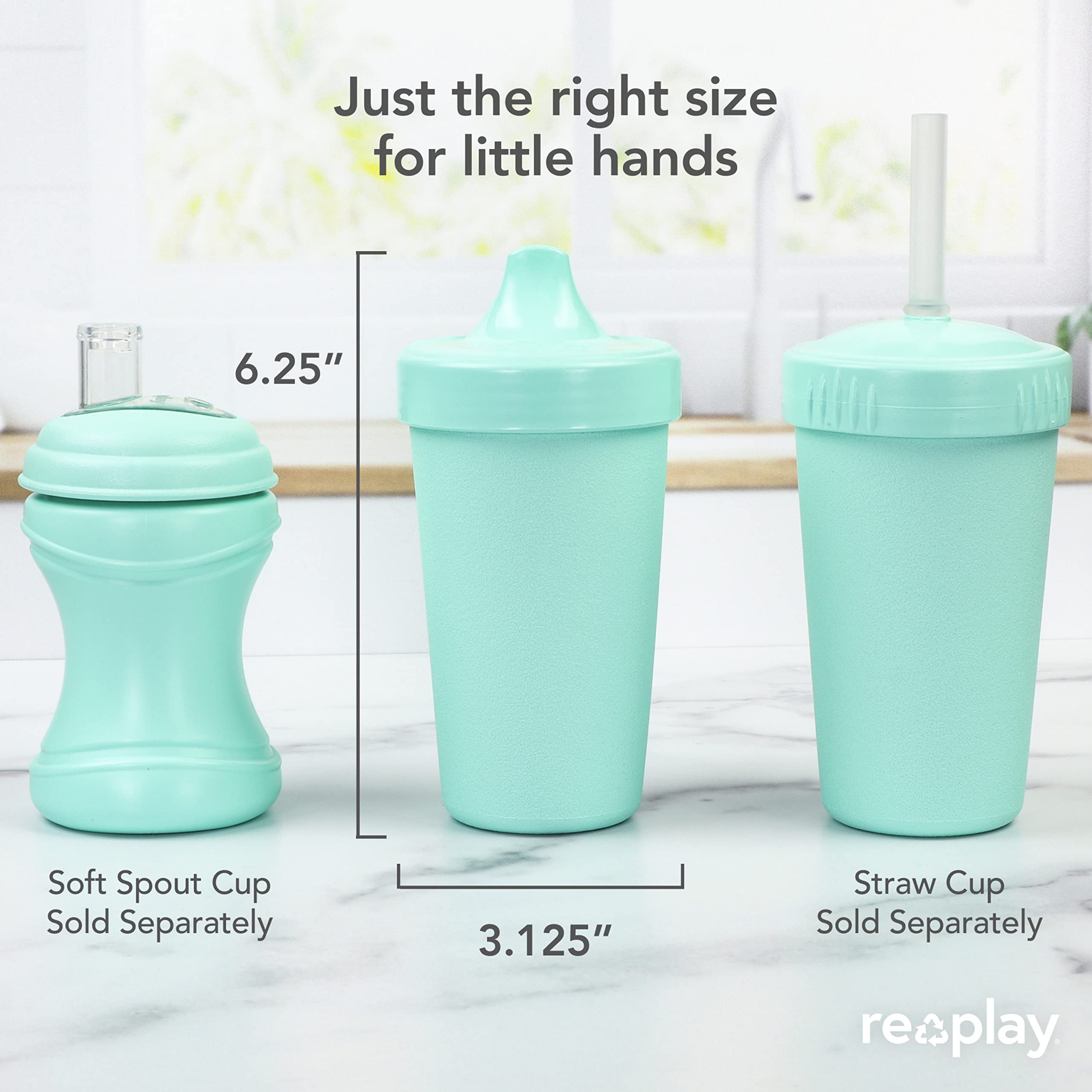 Re Play Made in USA 10 Oz. Sippy Cups for Toddlers, Pack of 4 - Reusable Spill Proof Cups for Kids, Dishwasher/Microwave Safe - Hard Spout Sippy Cups for Toddlers 3.13