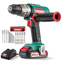 HYCHIKA Cordless Hammer Drill Driver 20V, 400 In-lbs Torque Impact Power Drill with Side Handle,1/2”Metal Chuck 21+3 Clutch, 2.0Ah Battery, LED Light for Drilling Wood Metal Wall
