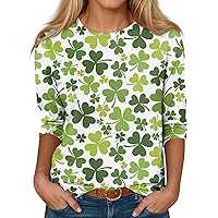 St Patricks Day Shirt Women Fashion Casual Round Neck 3/4 Sleeve Loose Printed T-Shirt Ladies Top