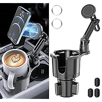 Magnetic Phone Cup Holder, Adjustable Height Long Neck Cell Phone Car Mount with Expandable Base, Drink Cup Holder Expander Phone Seat Stand with 20 Magnets, Fits All Smartphones and Most Bottles