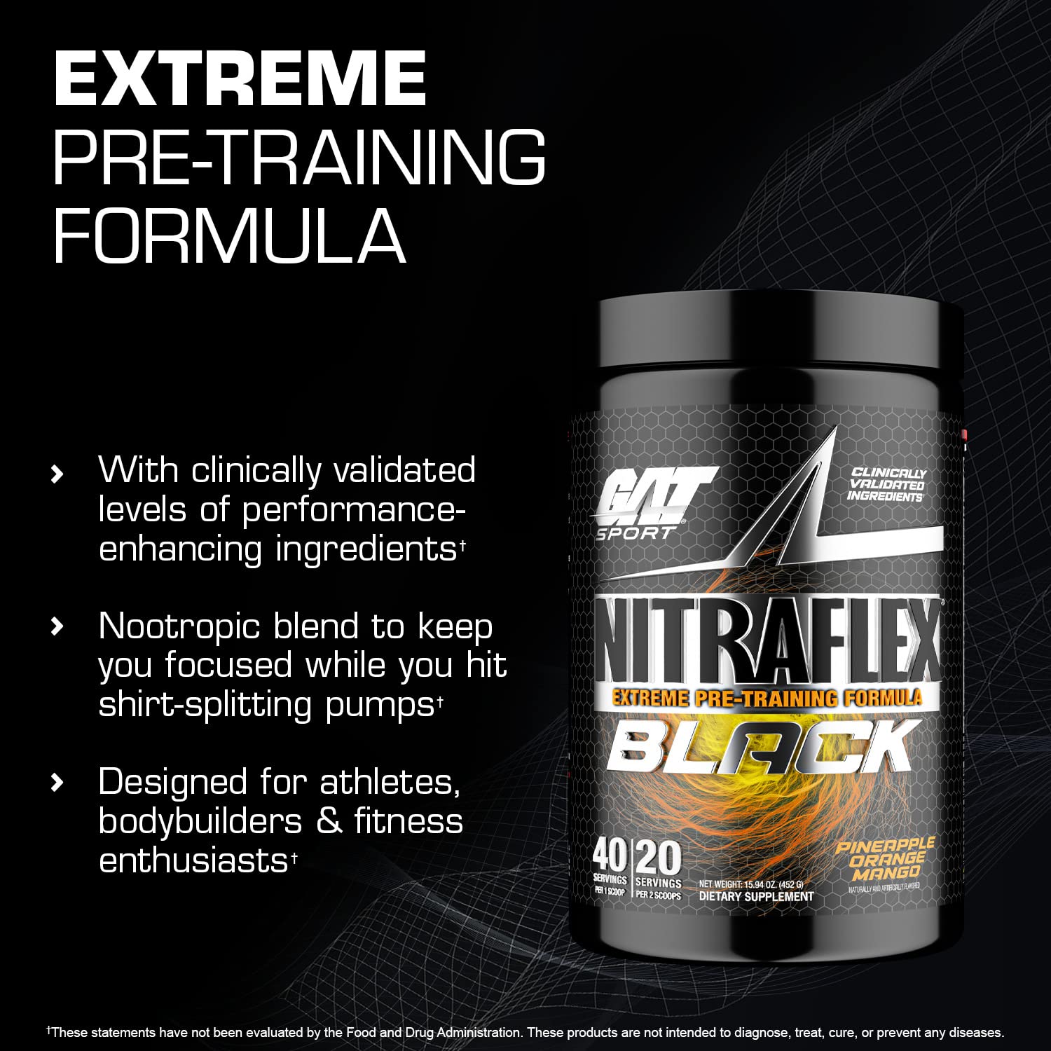 Nitraflex Black, Extreme Pre-Training Formula, 40 Servings (Green Apple)