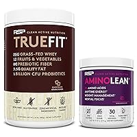 RSP NUTRITION TrueFit Protein Powder (Chocolate 2 LB) with AminoLean Pre Workout Energy (BlackBerry Pomegranate 30 Servings)