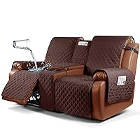 Waterproof Recliner Loveseat Cover with Console, Non-Slip Couch Cover Pet Cover for Double Recliner Split Sofa Cover with Elastic Straps for Kids, Dogs, Pets (Coffee, 2 Seater)