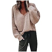 Womens Trendy Ribbed Knit Sweaters Loose V Neck Pullover Tops Trendy Long Sleeve Jumper Soft Chenille Sweater