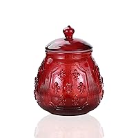 Glass Cookie and Candy Jars With Airtight Lids For Food Storage, Household (Red, MD 4.6 in *H 5.9 in)