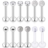 Dyknasz 16G Stainless Steel Labret Studs Monroe Lip Rings Retainer Cartilage Tragus Nail Conch Helix Earring Barbell Piercing Jewelry with Clear Diamond CZ for Women Men