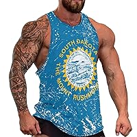 South Dakota State Flag Men's Workout Tank Top Casual Sleeveless T-Shirt Tees Soft Gym Vest for Indoor Outdoor 3XL