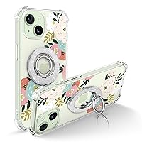 GVIEWIN Bundle - Compatible with iPhone 15 Plus Case 6.7 Inch (Abundant Blossom/White) + Magnetic Phone Ring Holder (Silver)