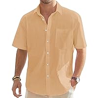 J.VER Men's Cotton Linen Short Sleeve Shirts Casual Lightweight Button Down Shirts Vacation Beach Summer Tops with Pocket