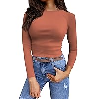 Causal Tops for Women Cool Yoga Stretch Solid Long Sleeve Blouse Comfy Crew Neck Fashion Slim Pullover Shirt