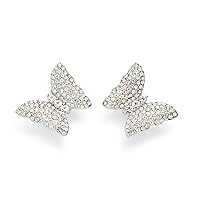 Kleinfeld Womens Bridal Special Occasion Pave Butterfly Statement Stud Earrings, Crystal/Rhodium, One Size