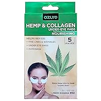 AZURE Hemp & Collagen Nourishing Under Eye Pads - Toning, Hydrating & Anti Aging Eye Mask Patches - Reduces Fine Lines, Wrinkles, Dark Circles & Puffiness - Skin Care Made in Korea - 5 Pairs
