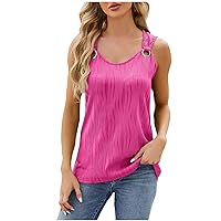 Fashion Textured Tank Tops Women Metal Ring Strape Sleeveless Shirts Summer Casual Loose Fit Solid Tanks Blouses