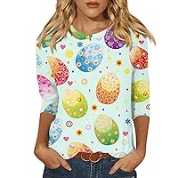 Womens Shirts Dressy Casual Easter Day Modern 3/4 Sleeve Crew-Neck Rabbit Patterns Stretchy Comfortable T Shirts for Women
