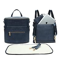 Diaper Bag Backpack Baby Diaper Bag by miss fong, Leather Diaper Bag Backpack with 15 Pockets Diaper Bag Organizer, Changing Pad, Stroller Straps & 2 Insulated Pockets (Convertible, Navy Meet Black)