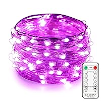 ER CHEN Purple Fairy Lights Plug In, 33ft 100 LED Starry String Lights Dimmable with Remote Control, Waterproof Copper Wire Christmas Decorative Lights for Bedroom, Patio, Garden, Yard, Party （Purple）