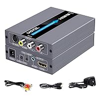 RCA Svideo to HDMI Converter, RCA Composite CVBS AV or Svideo + R/ L Audio Input to HDMI Output Upscale Converter, Supports 720P/ 1080P Output Switch for N64, PS2, Wii, DVD