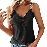 Sexy Lace Trim Tank Tops for Women Summer Chain Spaghetti Strap Shirt Fashion Hollow Out Crochet Sleeveless Camisole