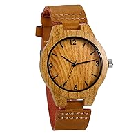 JewelryWe Women's Watches Round Wood Pattern Dial Quartz Watch Genuine Leather Strap Wrist Watch Casual Dressing Watch