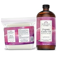 HERITAGE STORE Organic Castor Oil Pack Wrap Kit - Soothing Castor Oil Packs, Heat Compress for Abdomen, Joints, Overall Health - 32oz Cold Pressed Organic Castor Oil and 12 x 27 in. Wool Flannel Cloth