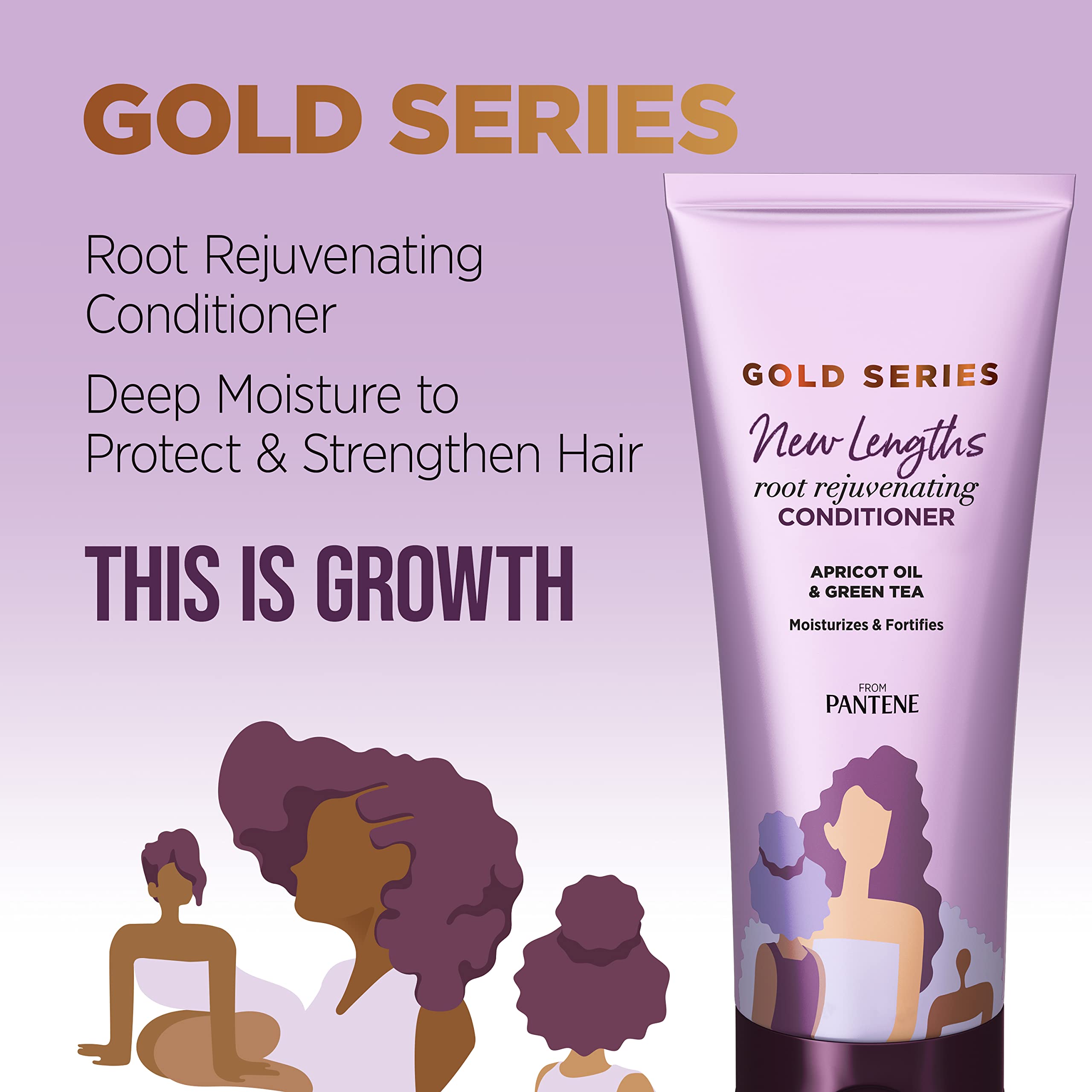 Pantene Gold Series Root Rejuvenating Conditioner with Apricot Oil & Green Tea, Moisturizes & Fortifies, for Natural, Textured, Curly, Coily Hair, Sulfate Free, 11.1 Fl Oz