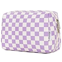 Large Makeup Bag Zipper Pouch Travel Cosmetic Organizer for Women (Large, Purple Checkerboard)
