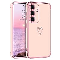GUAGUA Compatible with Samsung Galaxy S24 Plus Case 6.7 Inch Slim Soft TPU Cover with Cute Heart Pattern for Women Girls Men Luxury Electroplated Shockproof Protective Case for Samsung S24+, Pink