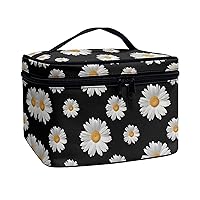 Travel Makeup Bag Daisy Print Cosmetic Brush Bags Case Toiletries Accessories Multifunctional Makeup Organizer Bag with Handle and Divider