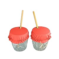 LA Linen Drink Cover, Stretch Safety Glass Cover with Straw Hole, Washable and Reusable, Prevent Spiking or Spilling, Keep Out Sand, Flies, Leaves, Pet Hair, 2 Pack, Coral