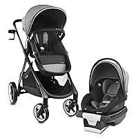 Evenflo Gold Shyft Travel Smart Infant System Stroller with SecureMax Baby Car Seat with Deep Storage Basket and SensorSafe, Moonstone Grey and Black