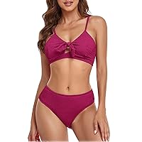 Women's Bikini Sets Two Piece Swimsuits High Waisted V Neck Knot Front Spaghetti Straps Bathing Suits for Women 2024