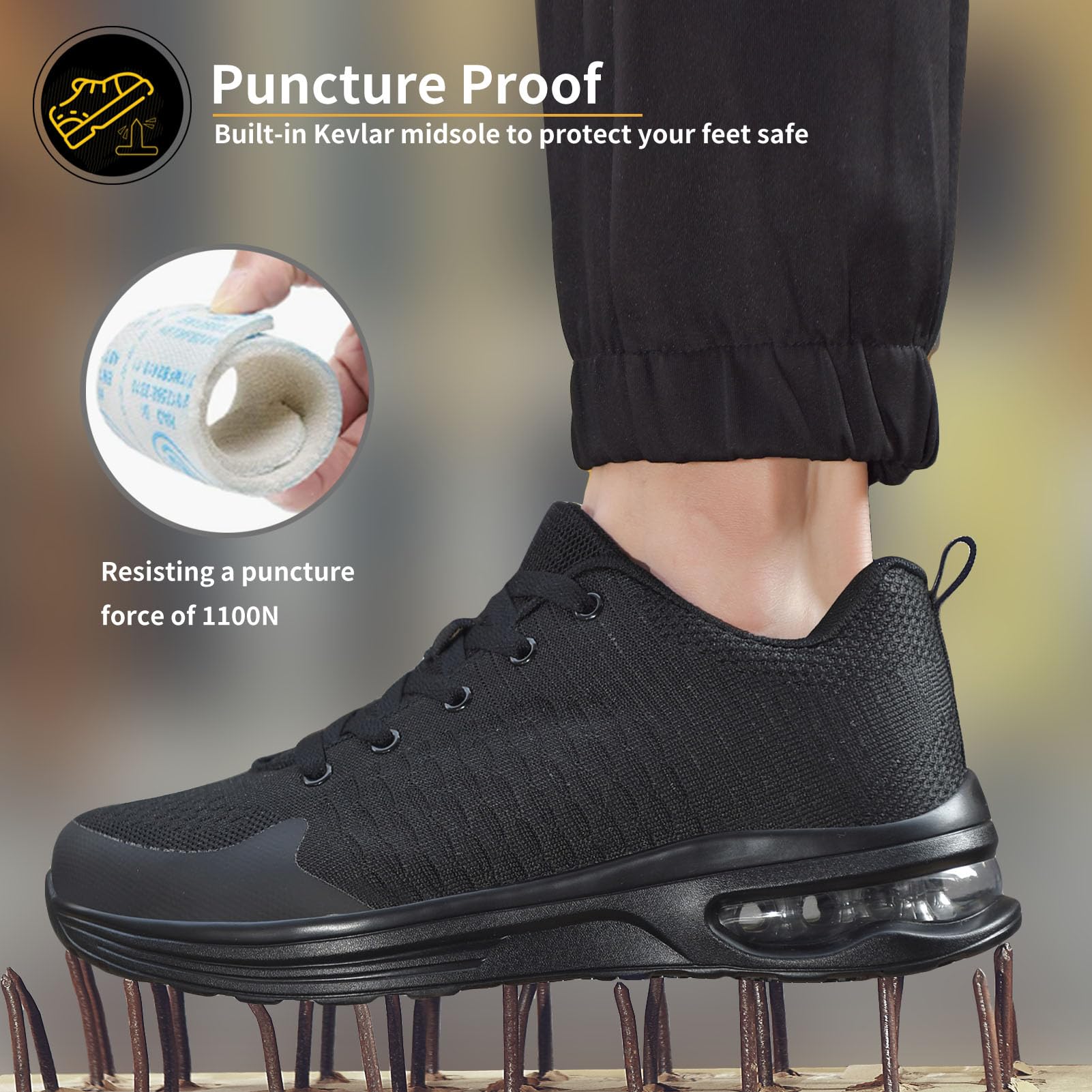 LUPWEE Steel Toe Shoes for Men Women, Slip Resistant Safety Work Shoes Puncture Proof Comfortable Indestructible Sneakers with Specialized Work Insole for Industry Construction Warehouse