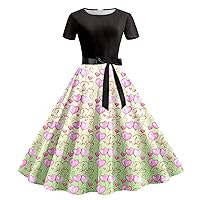 Beachy Dresses,Women Valentines Day Love Print Short Sleeve Evening Party Prom Dress Dresses for Women Casual S
