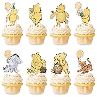 48 Pcs Classic Winnie Cupcake Toppers for the Pooh Baby Shower Decorations Double-Sides Winnie with Ballons Cake Cupcake Decorations Birthday Decorations