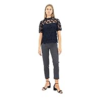 Nanette Nanette Lepore Women's Short Sleeve Mockneck Embroidered Lace Top with Exposed Zipper