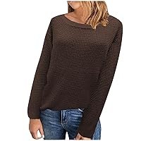 Womens Crew Neck Cable Sweater Plain Jumper Long Sleeve Knitted Pullover Tops Comfy Fall Fashion Sweaters Tops