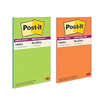 Super Sticky Notes, 5 in. x 8 in., Energy Boost Collection, Lined, 2 Pads/Pack