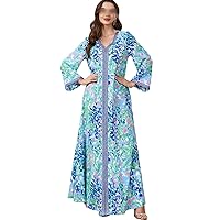 Morocco Dress Muslim Women Abaya Floral Print Long Sleeve Robe Dubai Turkey Arab Caftan