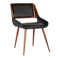 Armen Living Panda Mid Century Modern Upholstered Fabric and Walnut Wood Dining Accent Chair for Kitchen Table Desk Vanity, 20 x 31 x 25, Black Faux Leather