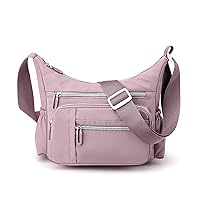 Oichy Crossbody Bag for Women Waterproof Shoulder Bag Messenger Bag Casual Nylon Purse Handbag Lightweight Pocketbook (Light Pink)
